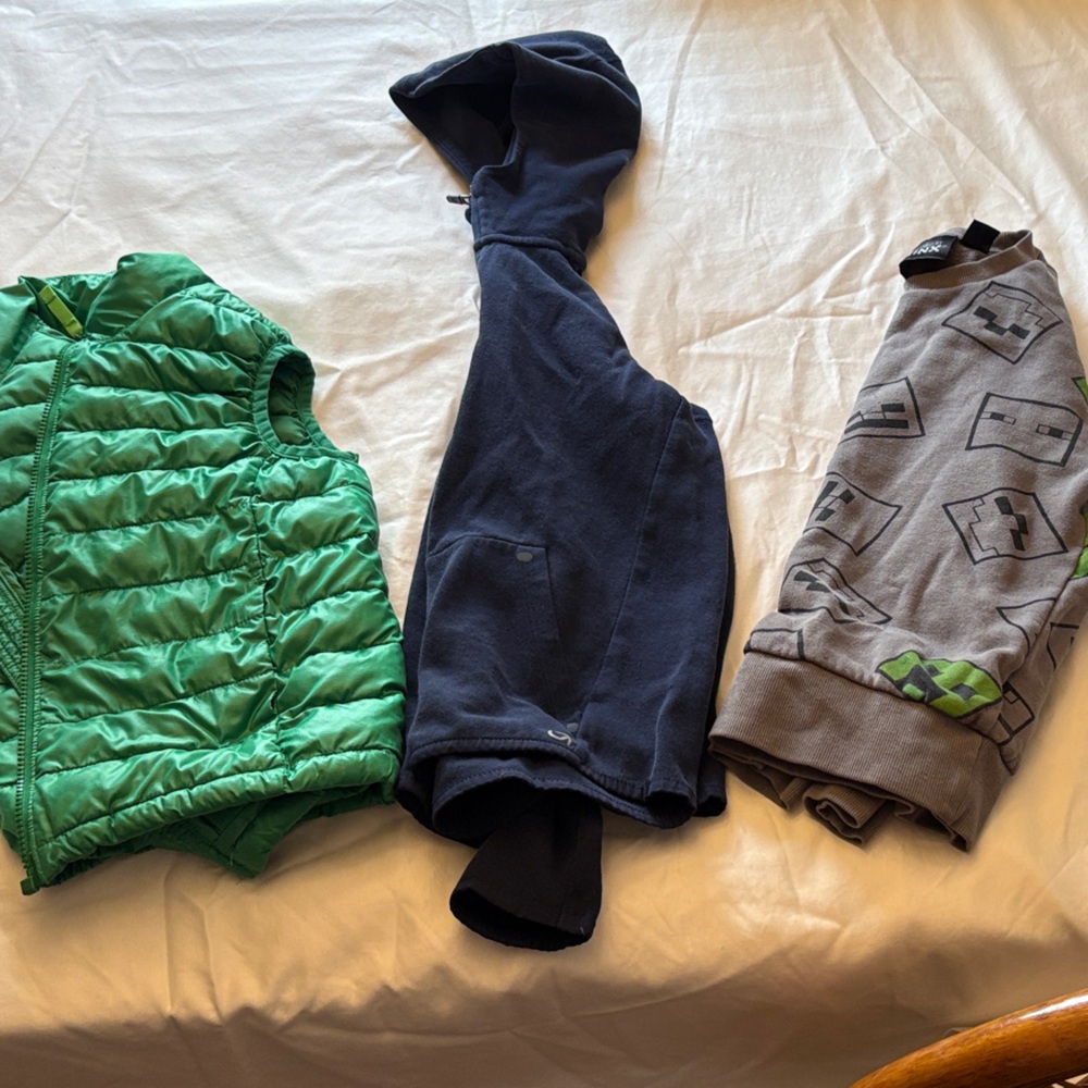 Boys Size M 8-10 Clothing Lot Gap Minecraft Hoodie Sweatshirt Vest 3 Pc